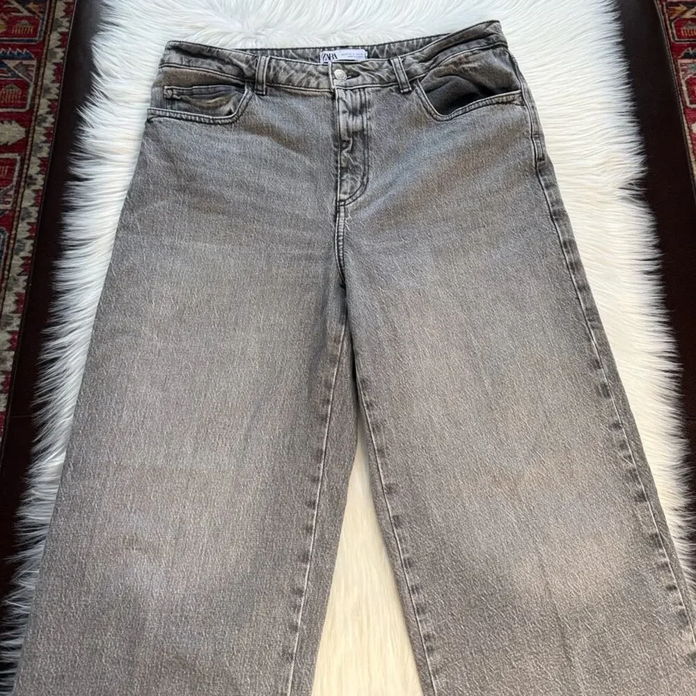 Zara Gray Wide Leg High Rise Jeans